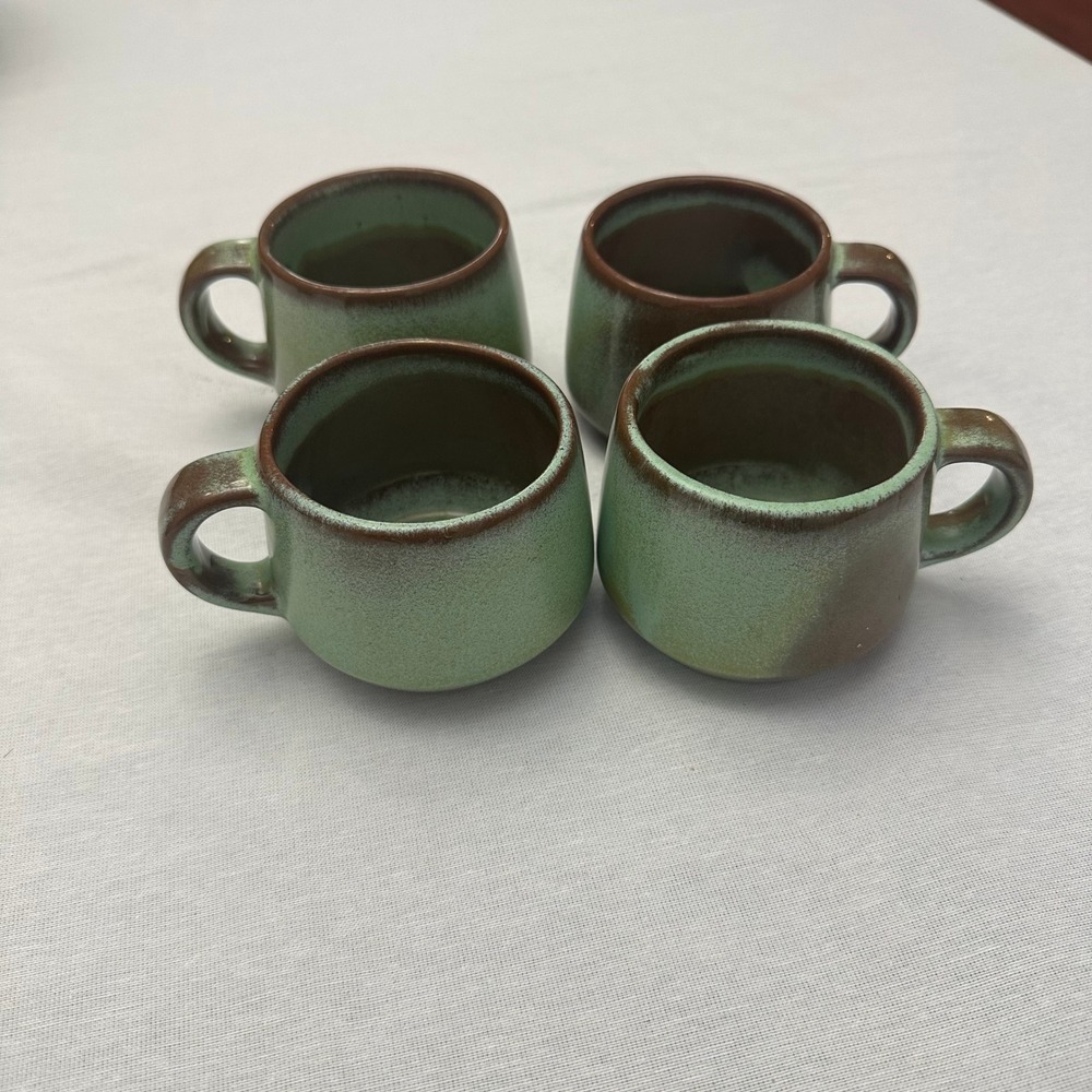 Frankoma Pottery Prairie Green Espresso Mugs Set of 4 Green Brown 5CS